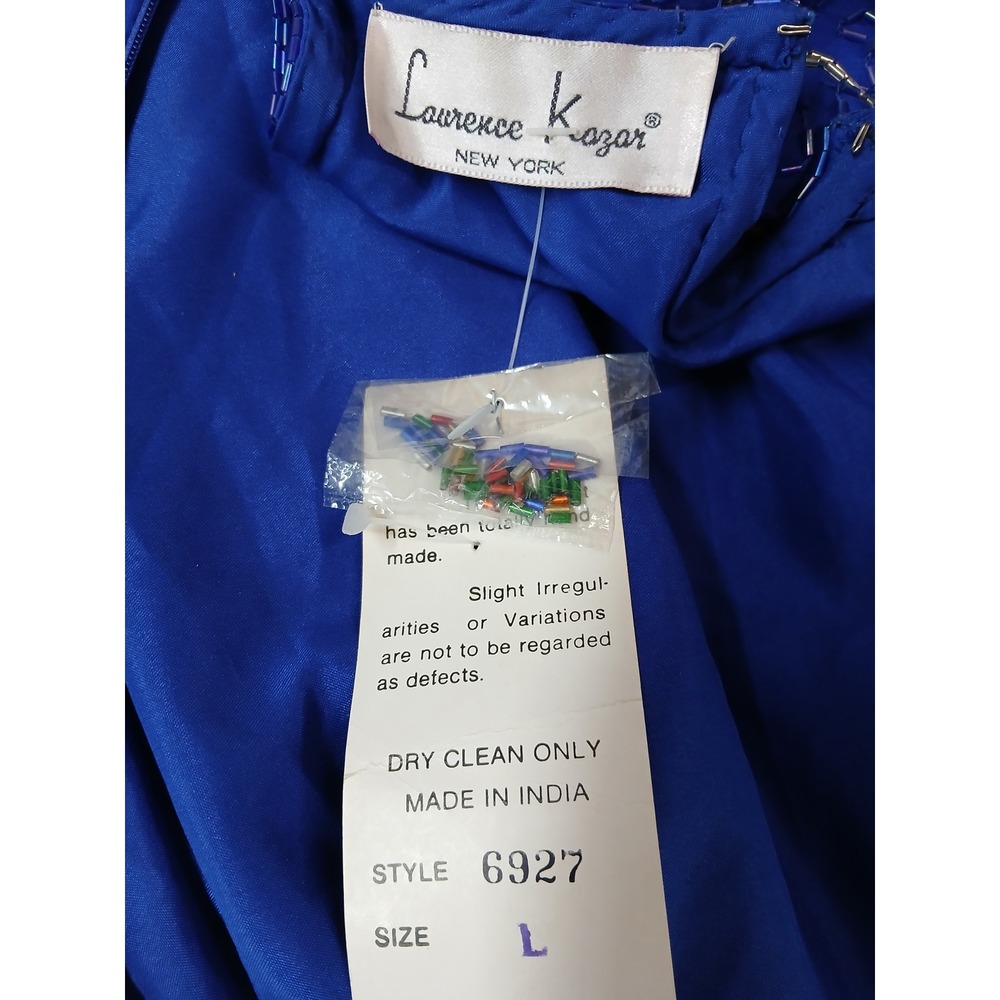 VTG Laurence Kazar New York Silk Beaded Cocktail Dress Royal Blue Wave 80s 90s L - Picture 4 of 7